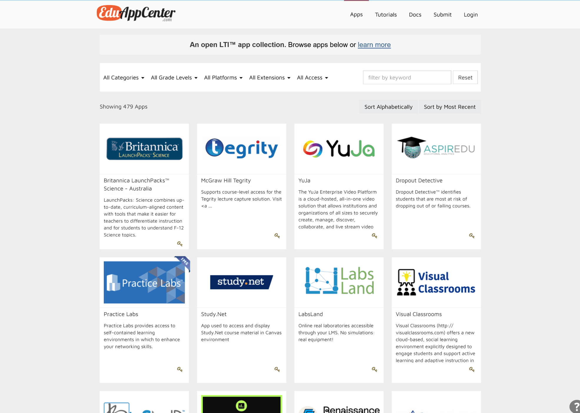 The legacy Edu App Center catalog of apps with LTI integrations.